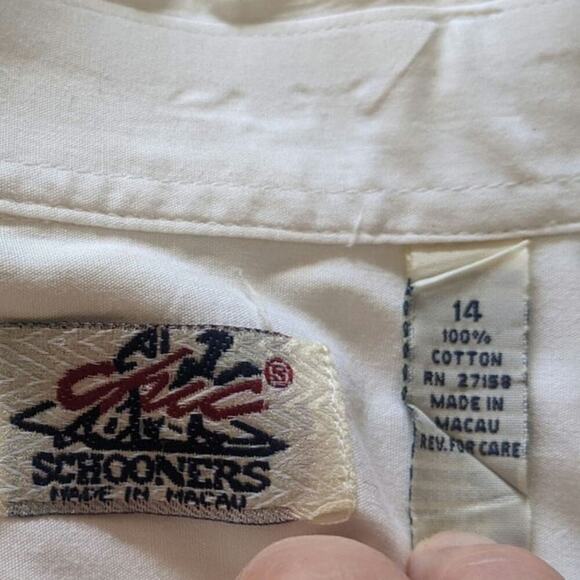 Chic Schooners White Rockabilly 70s Vintage Made in Macau Button Down, Size 14 - Picture 7 of 7